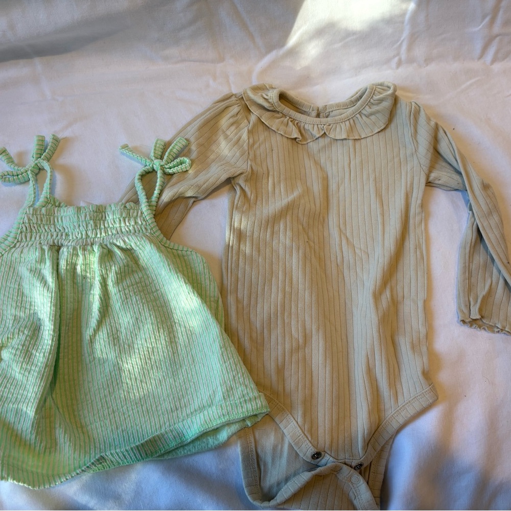 Striped Baby Onesie, green shirt, fox t-shirt & pants Set